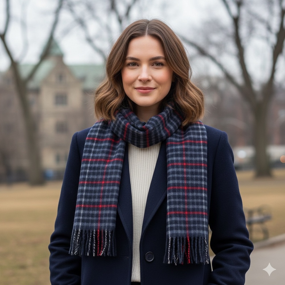 Daks London Made In Scotland Lambwool Plaid Blue Preppy Academia Scarf